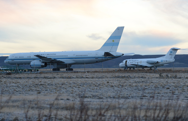 El avión presidencial T01 en el aeropuerto de Río Gallegos esta mañana - Foto: OPI Santa Cruz/Francisco Muñoz