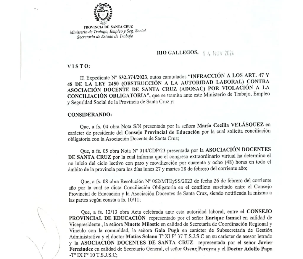 El gobernador Vidal reflotó una de Alicia Kirchner contra la ADOSAC, la reactivó y la ejecutó sancionándolos con más de 1.730 millones de pesos